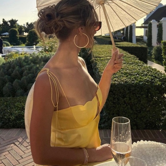 SOLD NWT Anna October Yellow Tulip Satin Maxi Dress - Picture 8 of 11